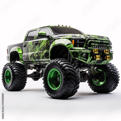 a green monster truck with large tires