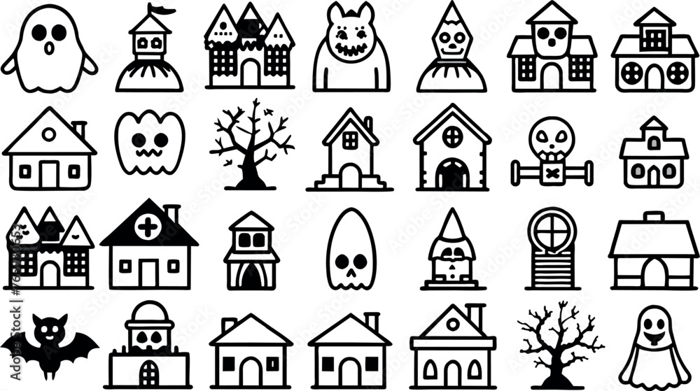 Fototapeta premium silhouette haunted home set