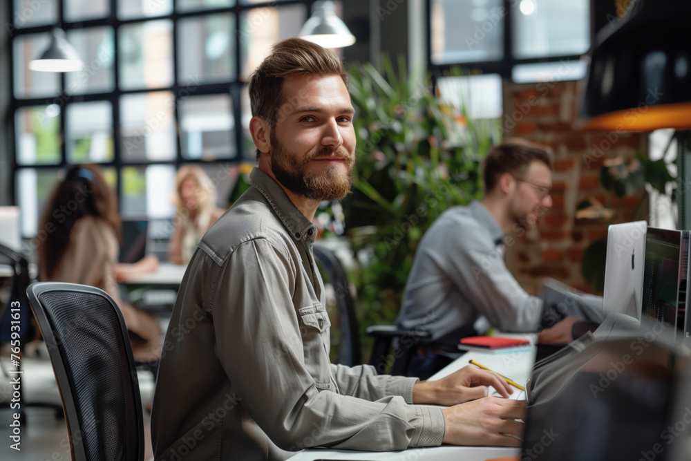 Friendly atmosphere in modern office Friendly atmosphere in modern office