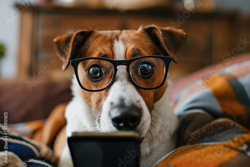 Tech-savvy pet dog with smartphone