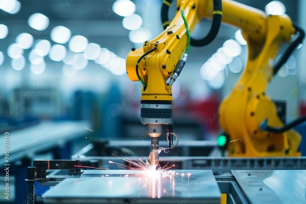 Robotic arm precision welding, optimizing industrial workflows