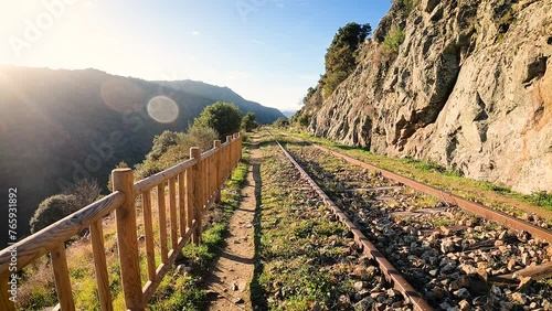 Camino de Hierro - pedestrian trail along the abandoned railway near La Fregeneda, province of Salamanca, Castile and Leon, Spain photo