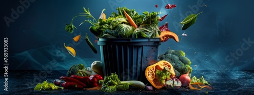 illustration of Unused, rotten veggies are disposed of in the trash. Food Waste and Food Loss Getting Rid of Food Waste at Home