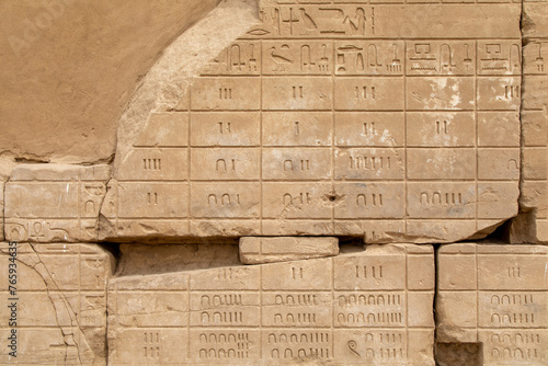 Hieroglyph Numbers Carved on a Stone Wall in Karnak Temple Complex, Luxor, Egypt