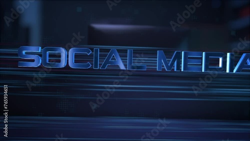Social media. Businessman using a computer in a dark room. 3d rendering. 4K. 60fps