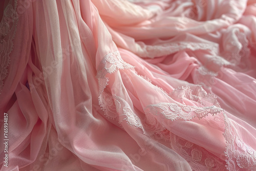A background of ruffles and bows with a coquetry aesthetic combining playfulness and elegance. Romantic background. photo