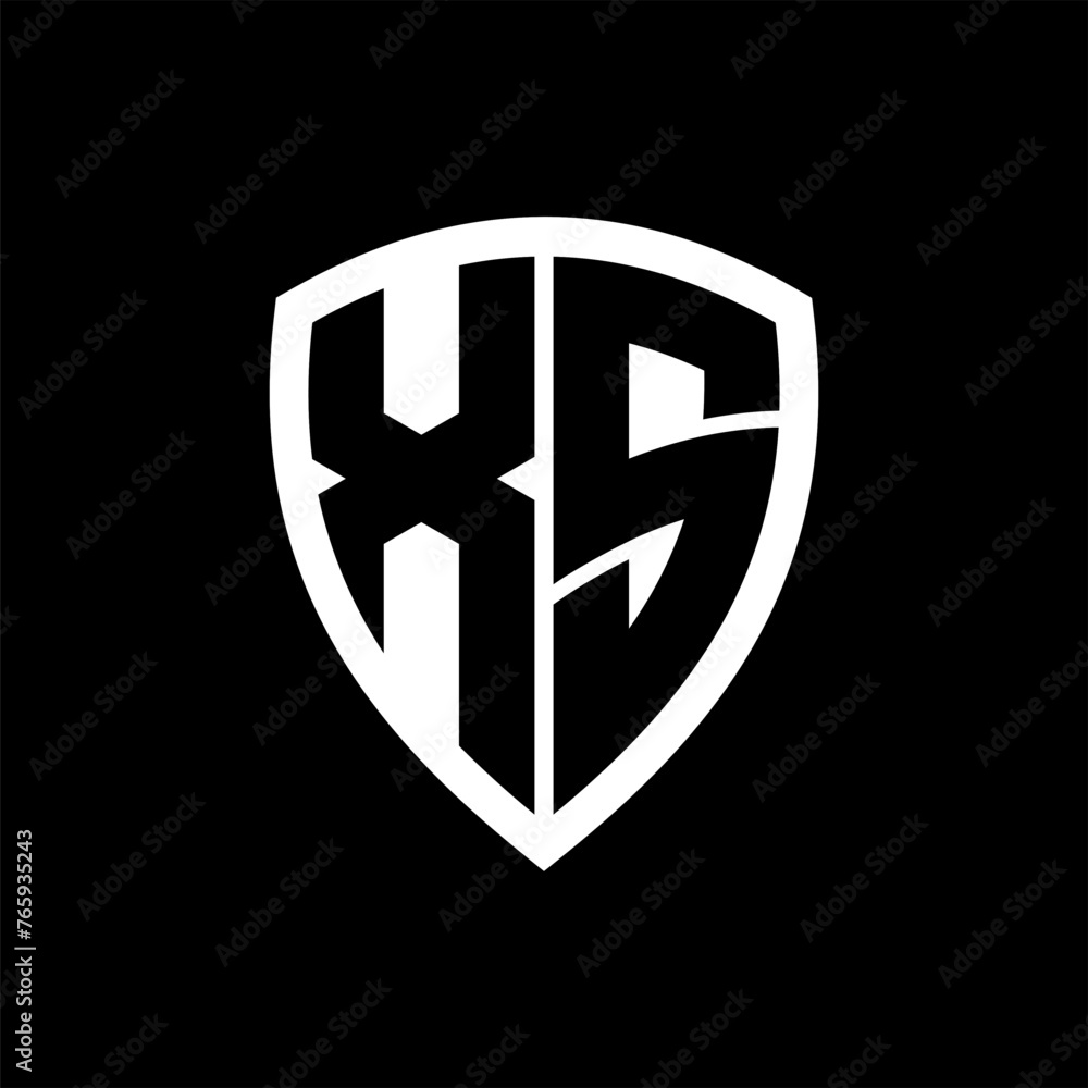 XS monogram logo with bold letters shield shape with black and white color design XS monogram logo with bold letters shield shape with black and white color design