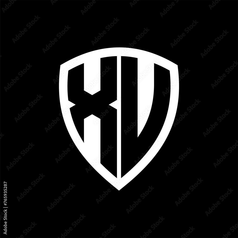 XU monogram logo with bold letters shield shape with black and white color design XU monogram logo with bold letters shield shape with black and white color design