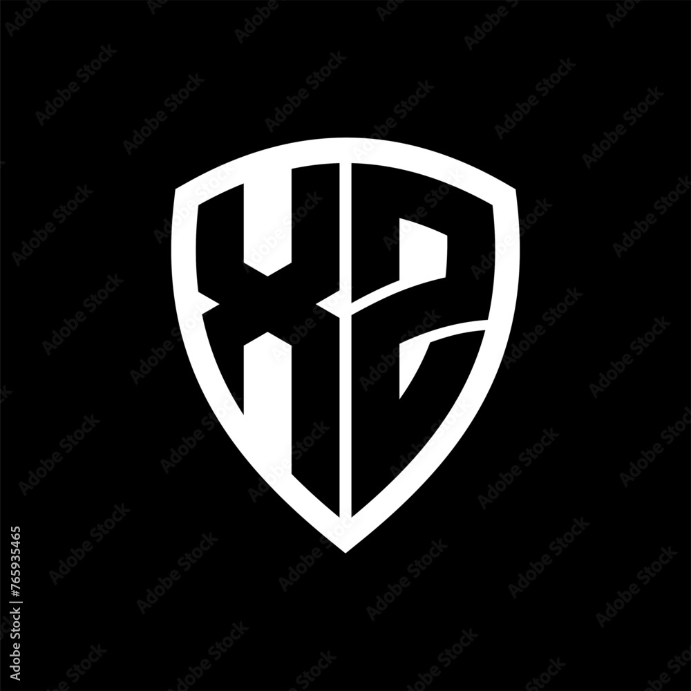 XZ monogram logo with bold letters shield shape with black and white color design XZ monogram logo with bold letters shield shape with black and white color design