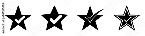 Star icons set. Black star with a checkmark. Best review symbol.