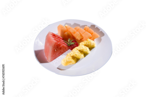 pieces of fruit watermelon, melon and pineaplle photo