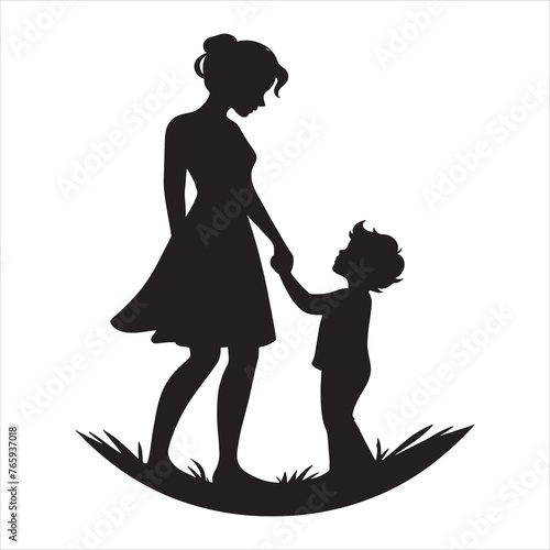 Silhouette Vector design of a mom and child 