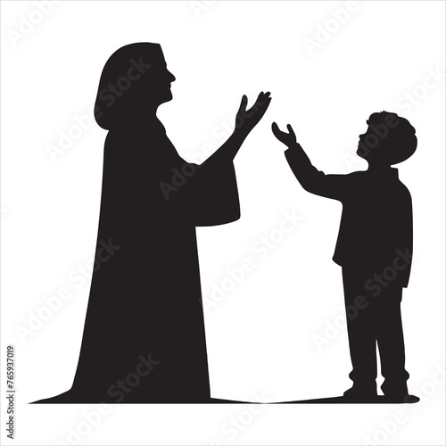 Silhouette Vector design of a mom and child 