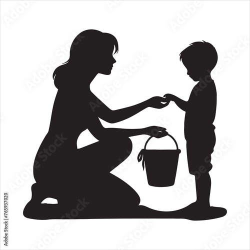 Silhouette Vector design of a mom and child 