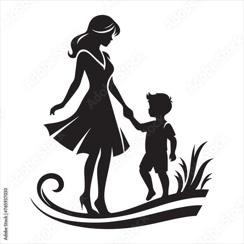 Silhouette Vector design of a mom and child 