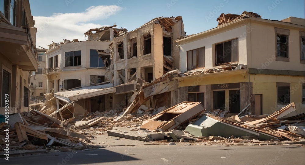 Collapsed buildings and debris after an earthquake Collapsed buildings and debris after an earthquake