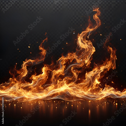 Fire flames on black background, transparent background, ai generated image,
 photo