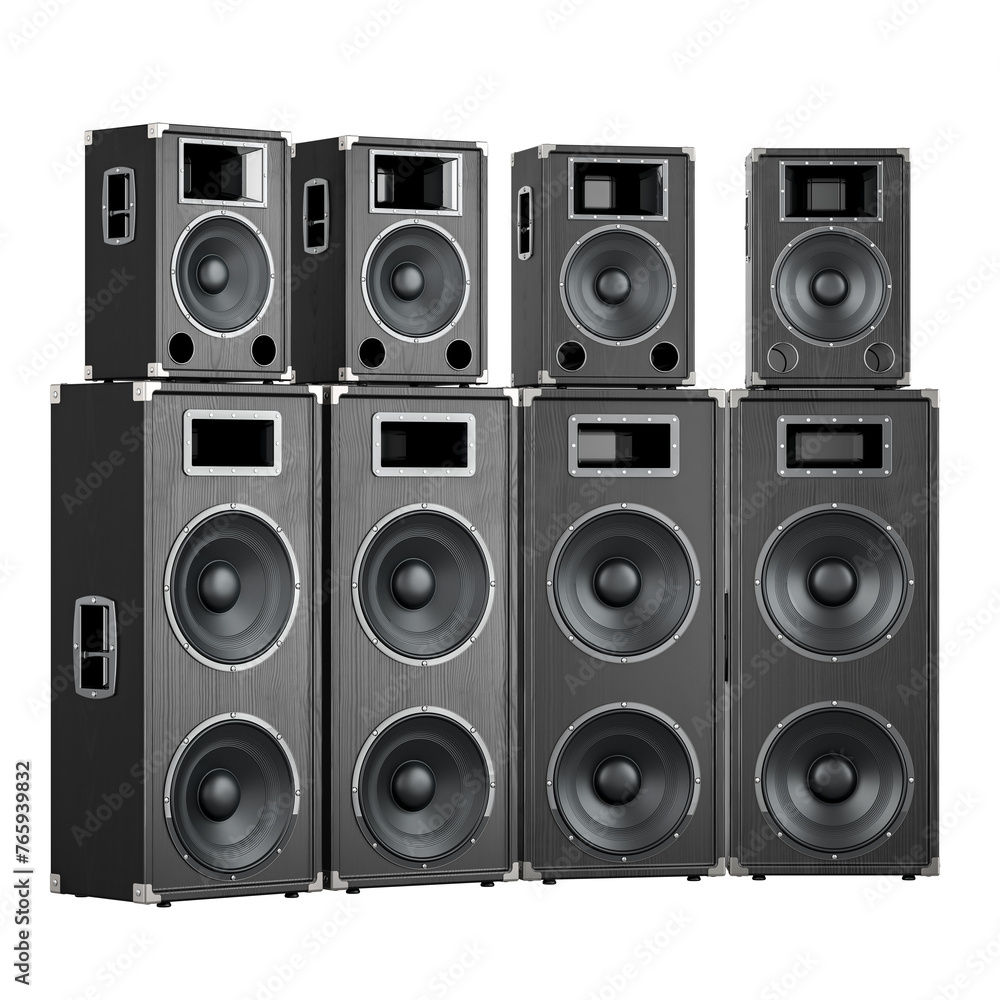 Stack of concert loudspeakers, 3D rendering isolated on transparent ...
