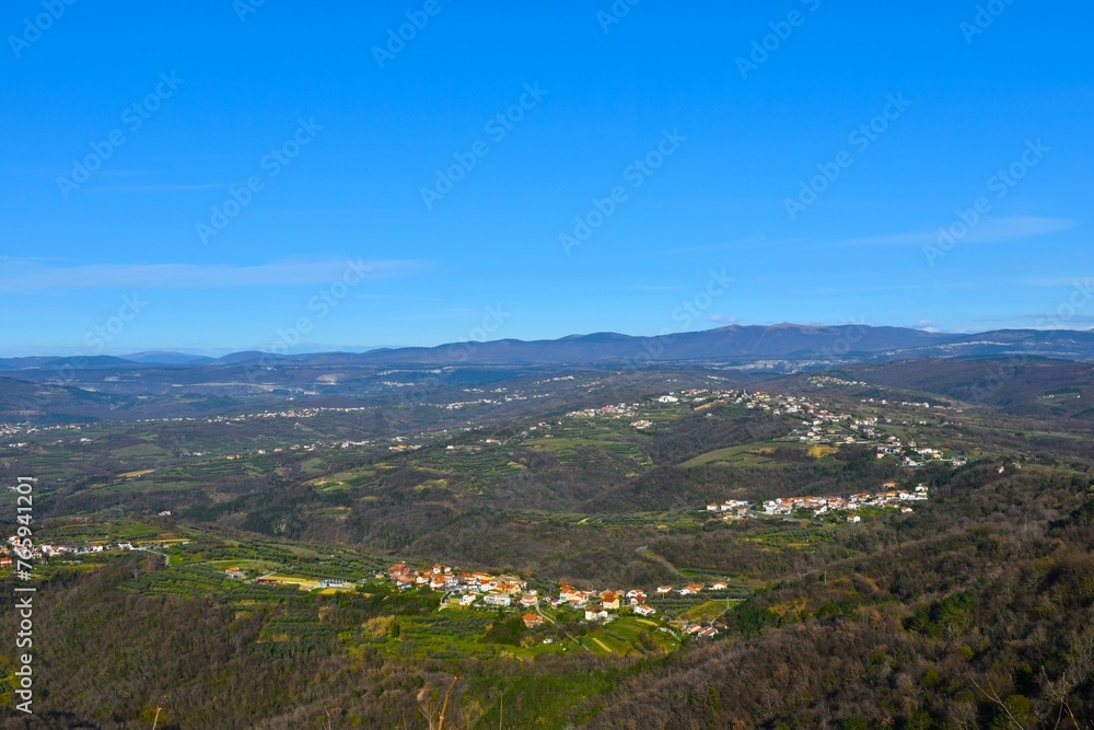 Landscape of Istria, Primorska, Slovenia with villages Čentur, Babiči and Marezige