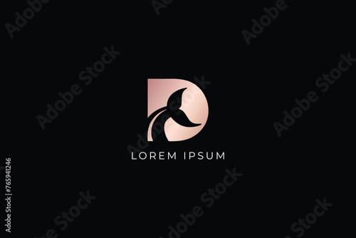 d letter shark fin typogrpahy logo design modern style creative golden wordmark illustration, d fish tail wordmark