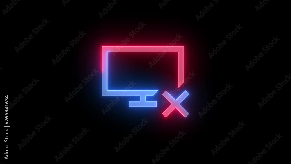 Neon disconnect display icon blue red color glowing animation black background Neon disconnect display icon blue red color glowing animation black background
