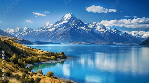 New Zealand boasts stunning natural landscapes with beautiful mountains and lakes. photo