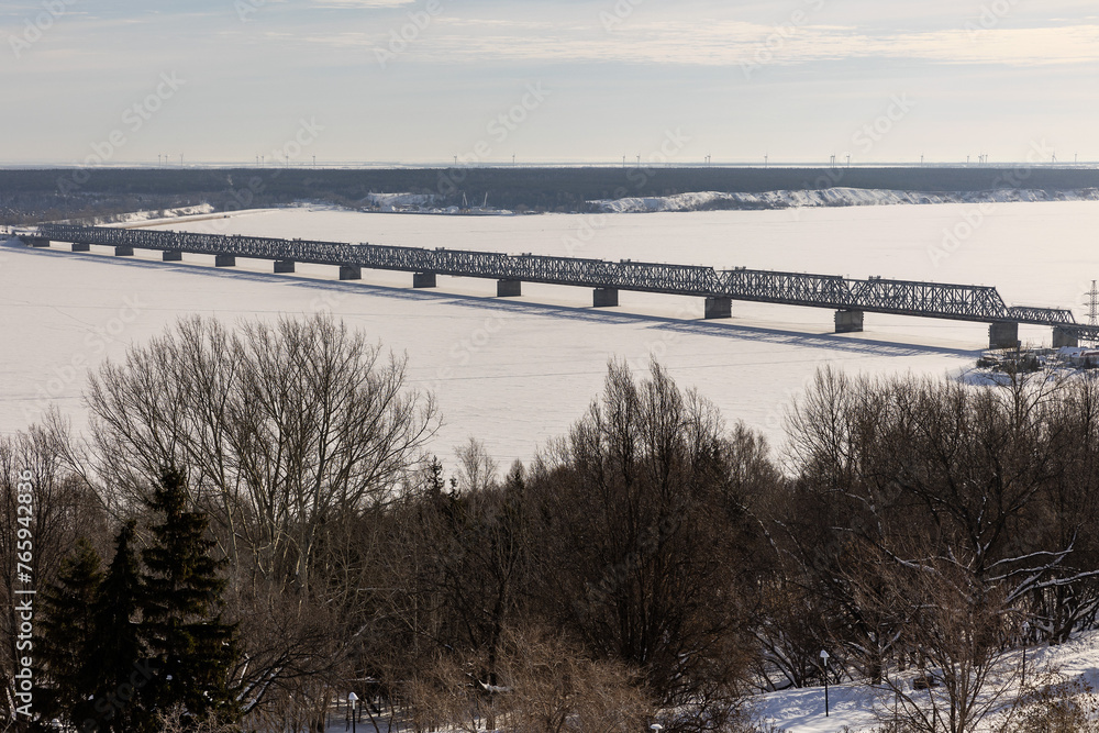 Russia. Ulyanovsk. View of the Imperial Bridge over the Volga River.