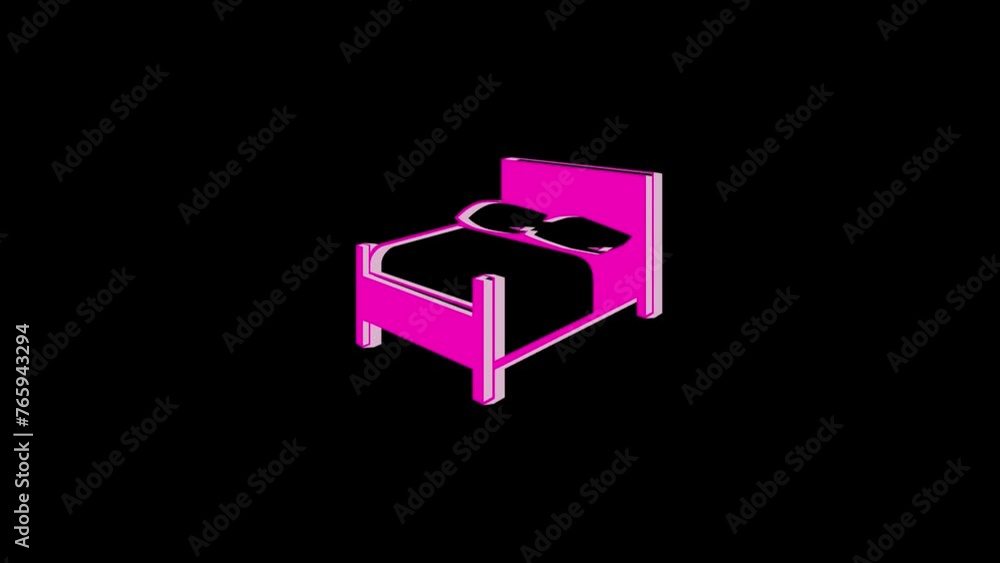 3d bed logo icon loopable rotated pink color animation on black background 3d bed logo icon loopable rotated pink color animation on black background