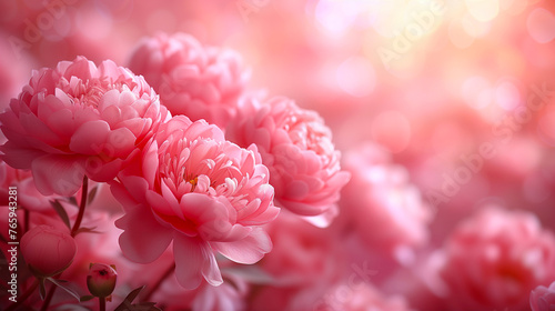 Beautiful pink peony flowers on bokeh background, closeup
