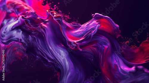 Deep plum and silver liquids colliding in a dramatic dance, crafting a visually intense and captivating abstract composition for a unique wallpaper