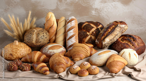 Artistic Composition of Various Breads and Pastries