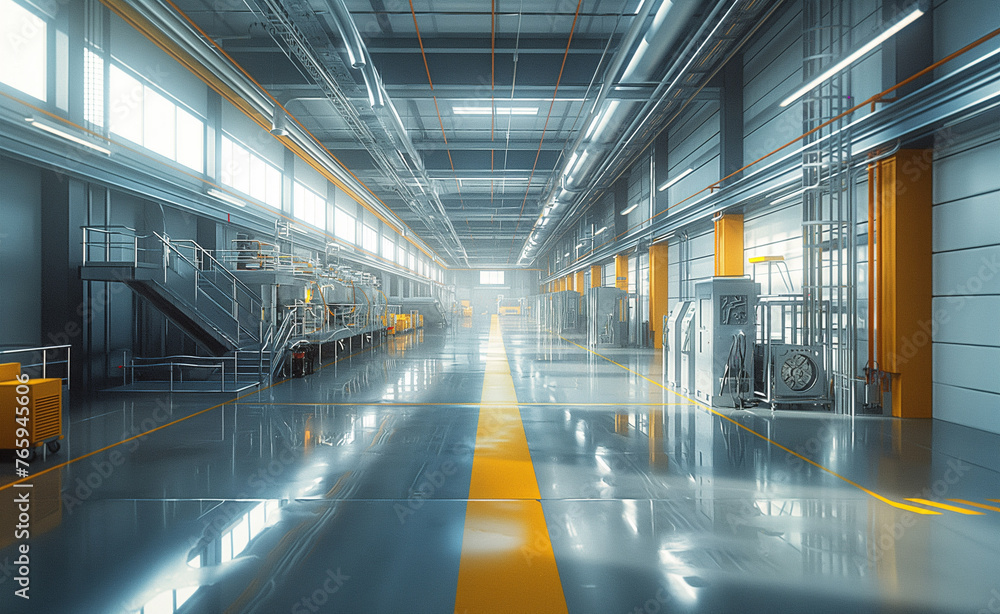 Modern Industrial Marvel: Machinery Amidst Yellow Pathway