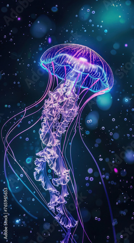 Flowing Elegance: The Blue and Purple Symphony of Jellyfish in Water