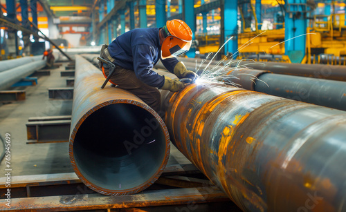 Welding large steel pipes in a factory © Curioso.Photography