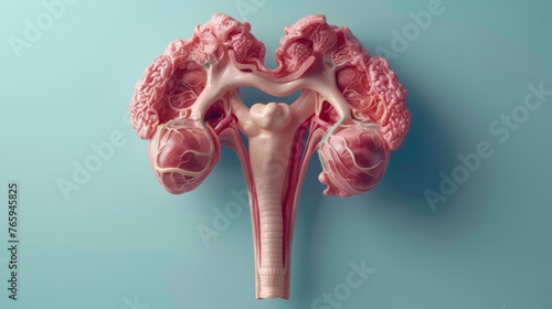 Educational 3D rendering of the anatomy of the female uterus on a blue background photo