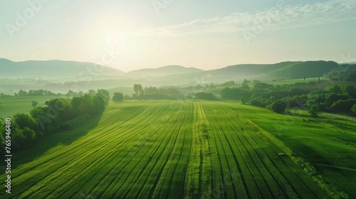 Beautiful aerial View of Rural Development with green field landscape. AI generated photo