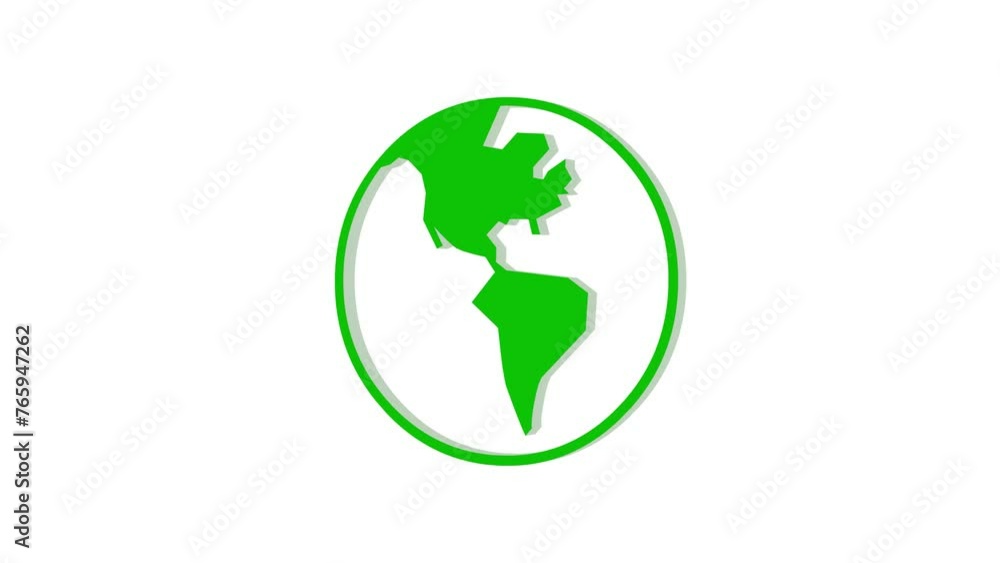 3d western hemisphere map logo symbol loopable rotated green color animation on white background