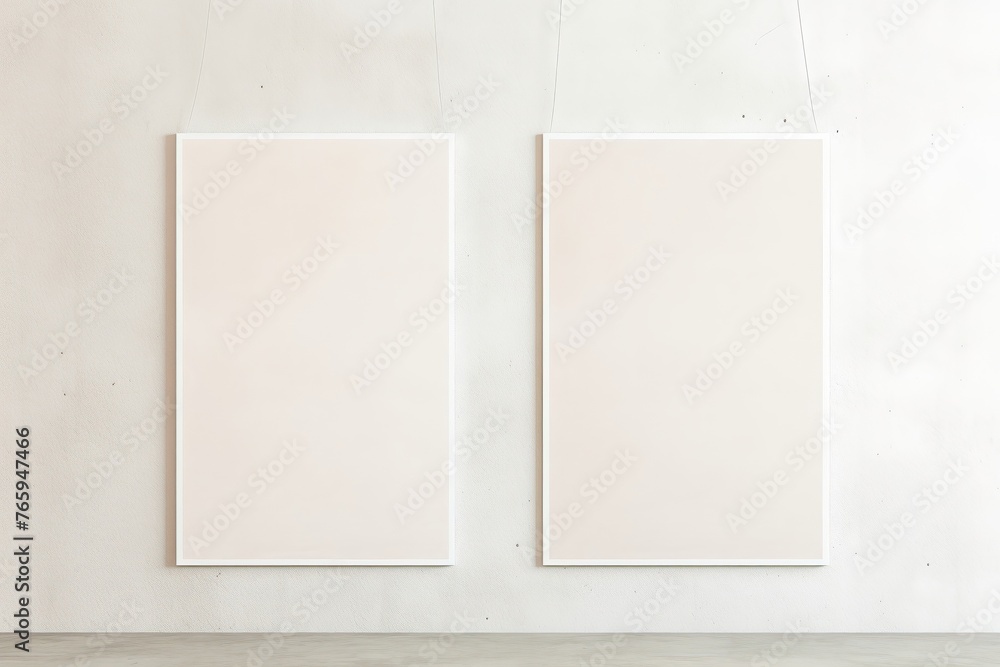 Fototapeta premium Vertical blank posters with a subtle wrinkled effect on a white canvas set against a textured background for a modern mockup display