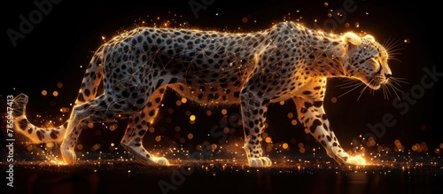 Low poly illustration of the cheetah with a golden dust effect