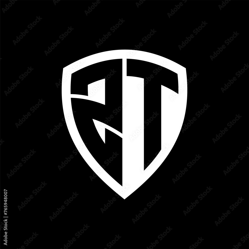 ZT monogram logo with bold letters shield shape with black and white color design ZT monogram logo with bold letters shield shape with black and white color design