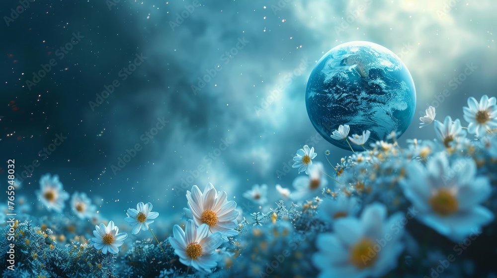 Earth surrounded by daisies