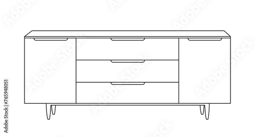 Chest of drawers outline icon. Line art illustration of TV stand, dresser. Modern commode, furniture in scandinavian style for home interior. Linear vector illustration isolated on white background.
