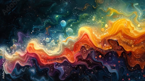 Swirling bubbles of color dance across an abstract background