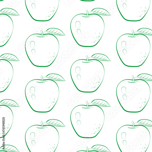 Seamless pattern with apple fruit in line drawing style. Vector illustration on a white background