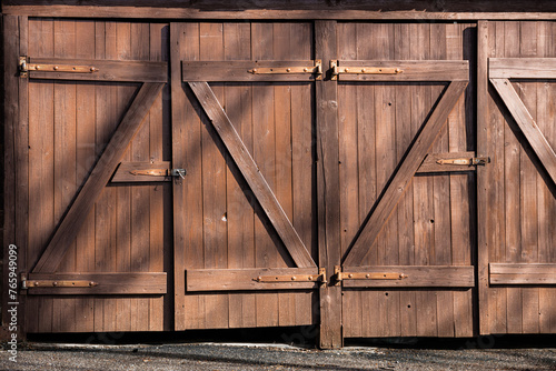 Hand made wooden doors outdoors - weatherd wood detail