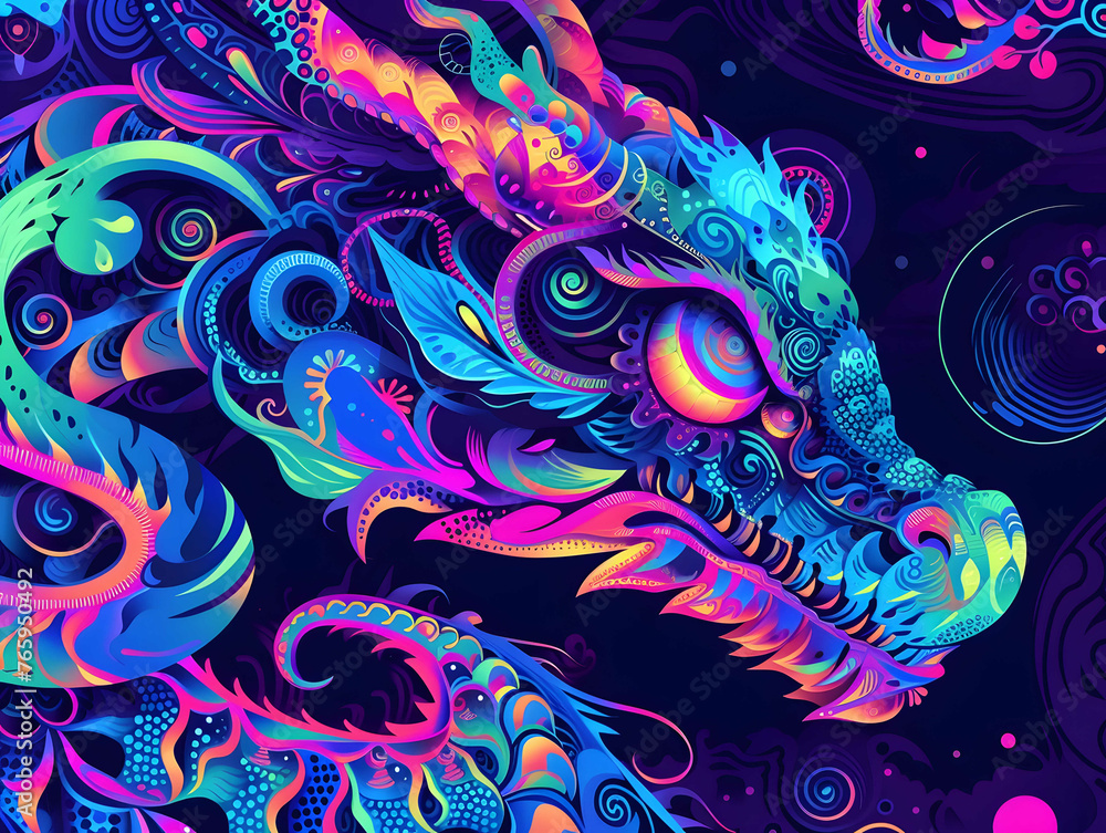 seamless pattern of neon fluid vivid vibrant blob swirl art