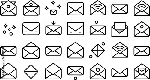 Black emails vector icon pack