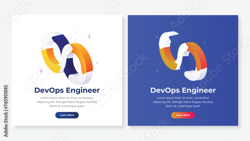 Devops isometric landing page. DevOps, software development and IT Operation methodology, Web development or devops concept in banner, poster, flyer design.