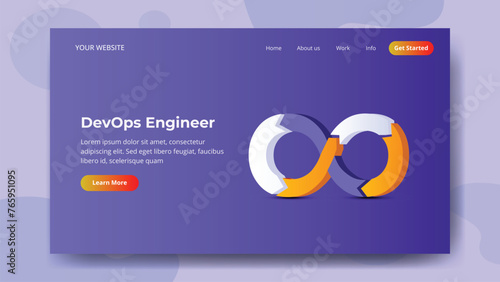 Devops isometric landing page. DevOps, software development and IT Operation methodology, Web development or devops concept in banner, poster, flyer design.