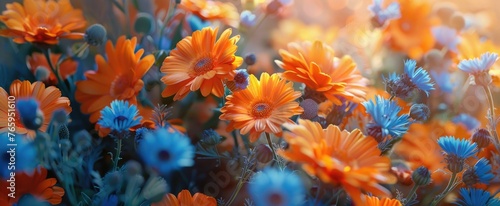 Fiery Orange Marigolds and Sapphire Blue Cornflowers in a Wild Bouquet